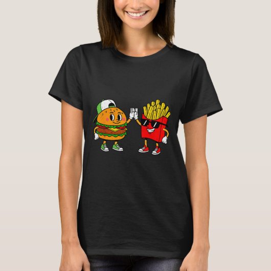 Funny Hamburger French Fries Combo Snacks Fast Foo T-Shirt (Vorderseite)