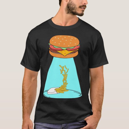 Funny Hamburger UFO fliegende Untertasse Pommes fr T-Shirt (Vorderseite)