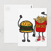 Funny Hamburger und French Fries Cartoon Kunst Postkarte (Vorne/Hinten)
