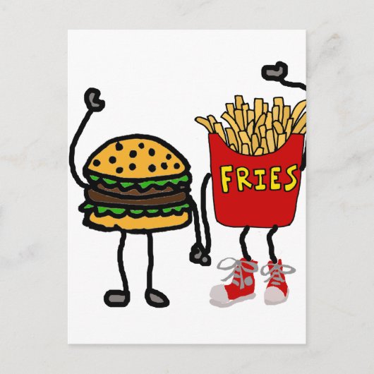 Funny Hamburger und French Fries Cartoon Kunst Postkarte (Vorderseite)