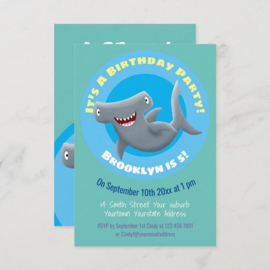 Funny Hammerhead Hai personalisierter Geburtstag Einladung (Vorne/Hinten)