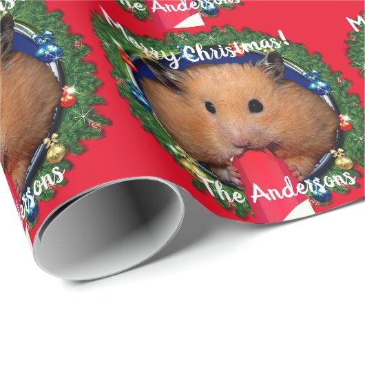 Funny Hamster Eating Candy Cane Geschenkpapier (Rolleneckpunkt)