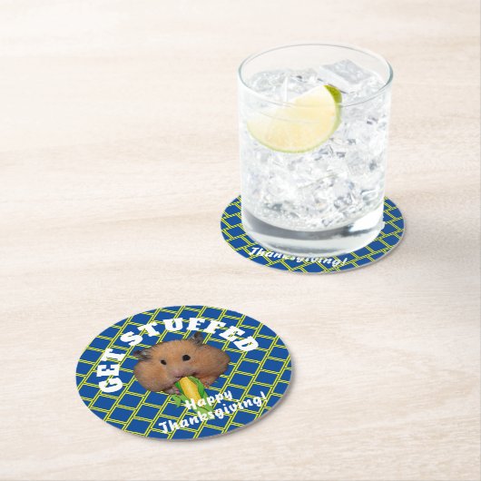 Funny Hamster Erntedank Runder Pappuntersetzer (Vor Ort)