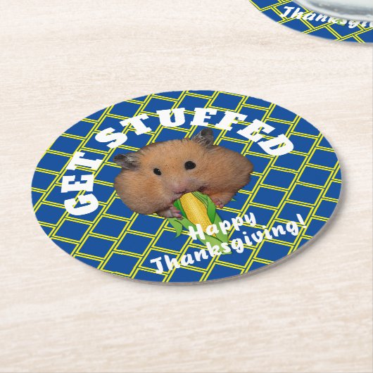 Funny Hamster Erntedank   Runder Pappuntersetzer (Angewinkelt)
