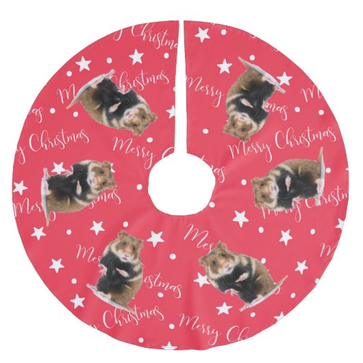 Funny Hamster Foto Red Christmas Polyester Weihnachtsbaumdecke (Vorderseite)