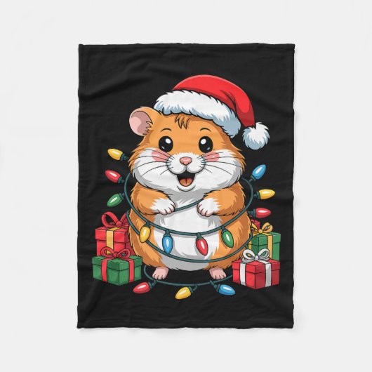 Funny Hamster Santa Hat Animals Lovers Ugly Christ Fleecedecke (Vorderseite)