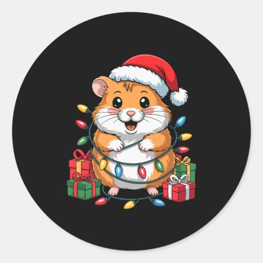 Funny Hamster Santa Hat Animals Lovers Ugly Christ Runder Aufkleber (Vorderseite)