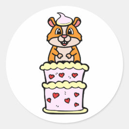 Funny Hamster springt aus einem Kuchen Runder Aufkleber
