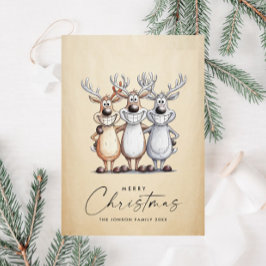 Funny Hand Drawn Christmas Reindeers Feiertagskarte