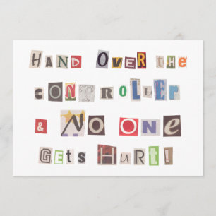 Funny Hand über Controller Ransom Note Collage Einladung