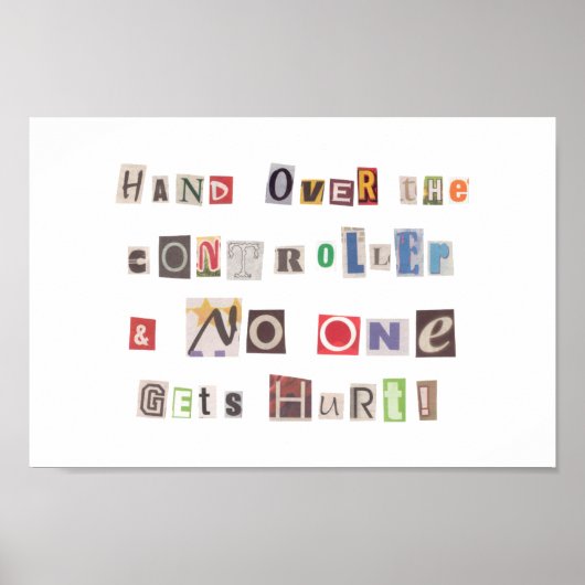 Funny Hand über Controller Ransom Note Collage Poster (Vorne)