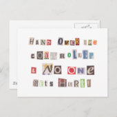 Funny Hand über Controller Ransom Note Collage Postkarte (Vorne/Hinten)