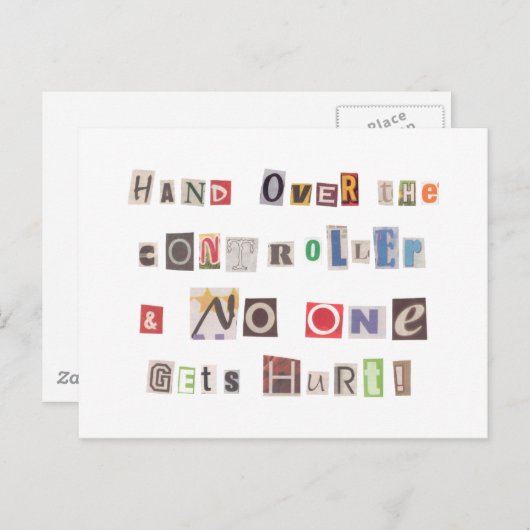 Funny Hand über Controller Ransom Note Collage Postkarte (Vorne/Hinten)