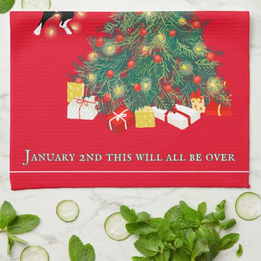 Funny Hang In There Cat in Christmas Tree Geschirrtuch (Gefaltet)