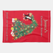 Funny Hang In There Cat in Christmas Tree Geschirrtuch (Horizontal)