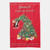 Funny Hang In There Cat in Christmas Tree Geschirrtuch (Vertikal)