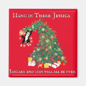 Funny Hang In There Cat in Christmas Tree Magnet (Vorne)