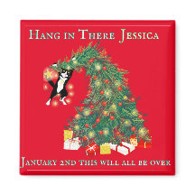 Funny Hang In There Cat in Christmas Tree