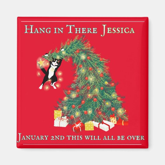 Funny Hang In There Cat in Christmas Tree Magnet (Vorne)
