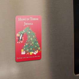 Funny Hang In There Cat in Christmas Tree Magnet