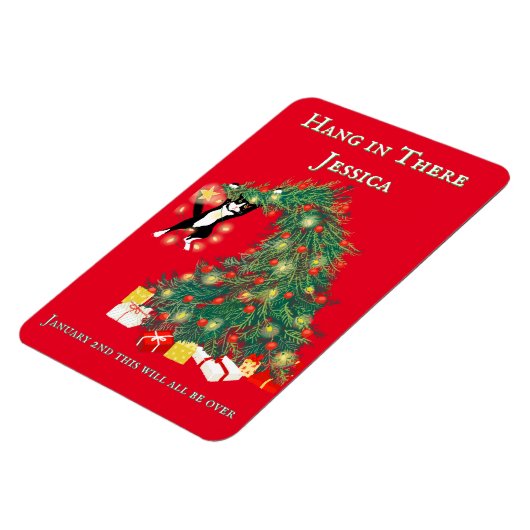 Funny Hang In There Cat in Christmas Tree Magnet (Linke Seite)