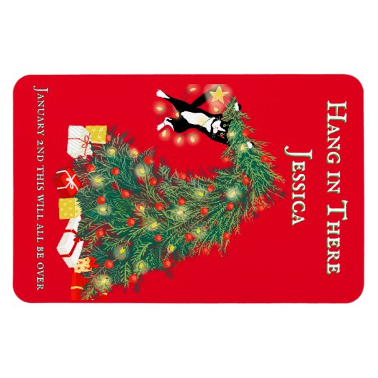 Funny Hang In There Cat in Christmas Tree Magnet (Horizontal)