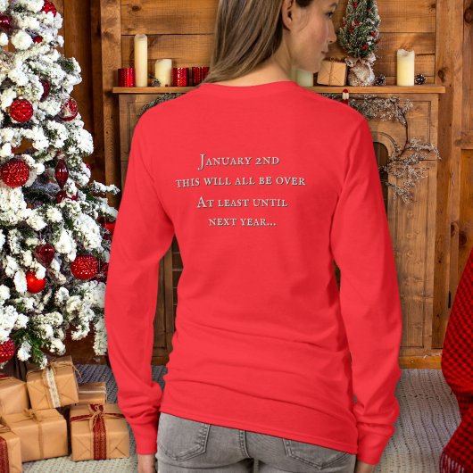 Funny Hang In There Cat in Christmas Tree T-Shirt