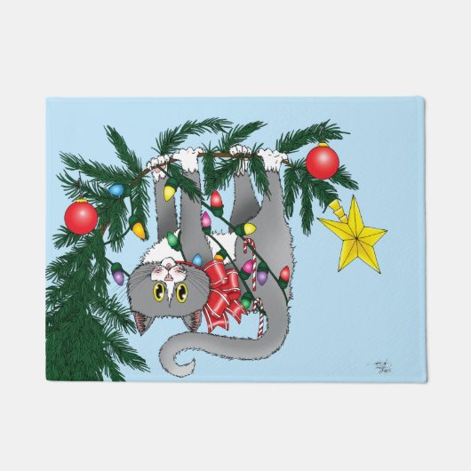 Funny Hanging Christmas Tree Cat Fußmatte (Vorderseite)