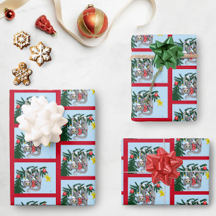 Funny Hanging Christmas Tree Cat Geschenkpapier Set