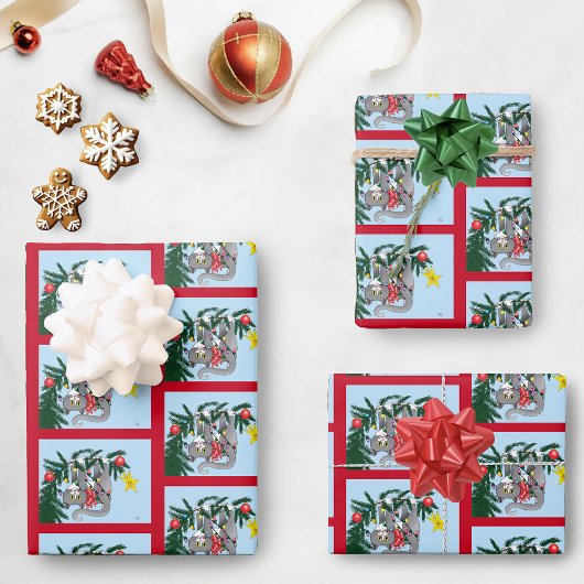 Funny Hanging Christmas Tree Cat Geschenkpapier Set