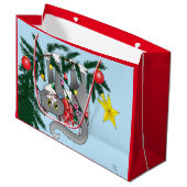 Funny Hanging Christmas Tree Cat Große Geschenktüte (Vorderseite Schrägansicht)