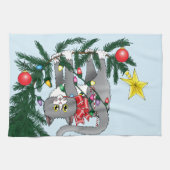 Funny Hanging Christmas Tree Cat Handtuch (Horizontal)