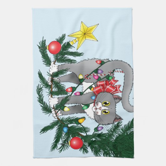 Funny Hanging Christmas Tree Cat Handtuch (Vertikal)