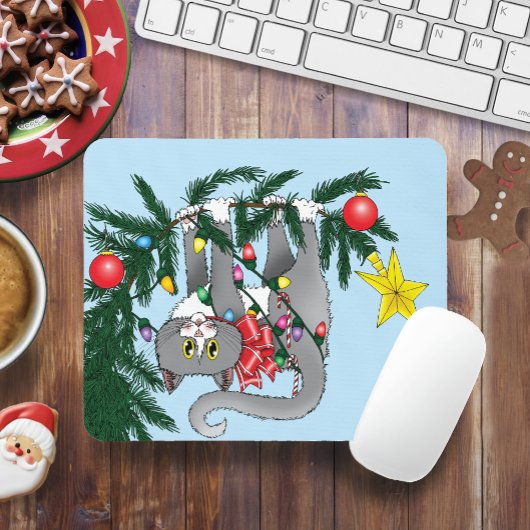 Funny Hanging Christmas Tree Cat Mousepad