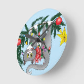 Funny Hanging Christmas Tree Cat Runde Wanduhr (Winkel)
