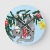 Funny Hanging Christmas Tree Cat Runde Wanduhr (Vorderseite)