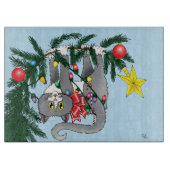 Funny Hanging Christmas Tree Cat Schneidebrett (Vorderseite)