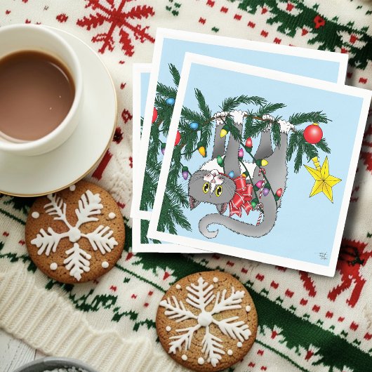 Funny Hanging Christmas Tree Cat Serviette