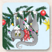 Funny Hanging Christmas Tree Cat Untersetzer (Vorderseite)