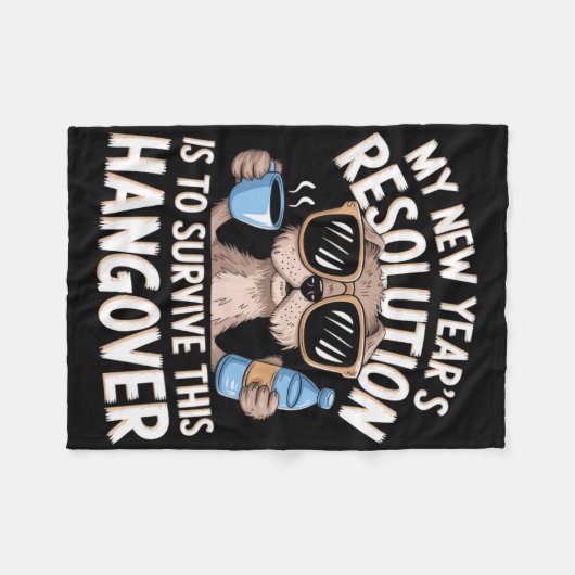 Funny Hangover Survival Dog New Year's Resolution Fleecedecke (Vorderseite (Horizontal))