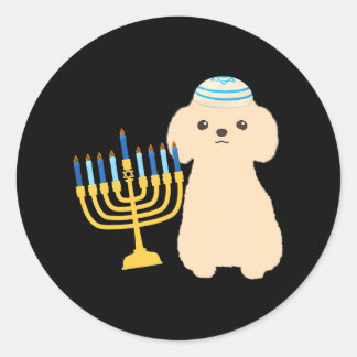 Funny Hanukkah Chanukah Poodle Dog Lover Menorah Runder Aufkleber