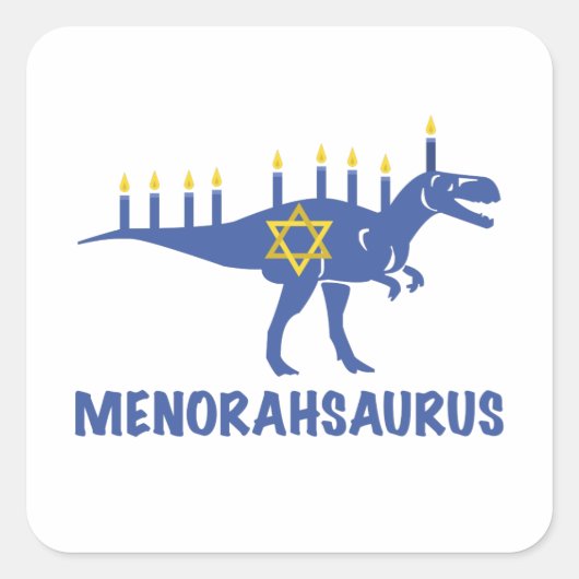 Funny Hanukkah Dinosaur MenorahSaurus Dino Quadratischer Aufkleber (Vorderseite)