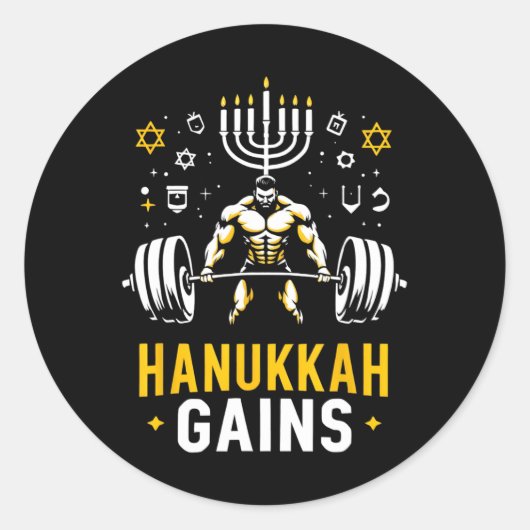 Funny Hanukkah Jewish Gym Workout Hanukkah Gains 1 Runder Aufkleber (Vorderseite)