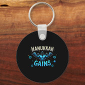 Funny Hanukkah Jewish Gym Workout Hanukkah Gains Schlüsselanhänger (Vorderseite)