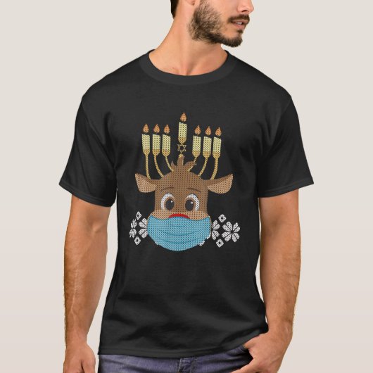 Funny Hanukkah Menorah Reindeer Ugly Sweater Gesch T-Shirt (Vorderseite)