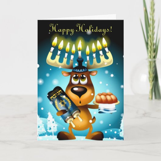 Funny Hanukkah Reindeer Happy Holidays Feiertagskarte (Vorderseite)