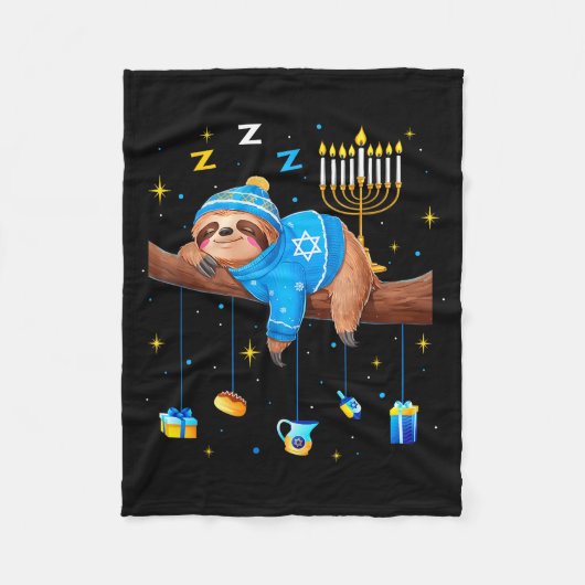 Funny Hanukkah Sloth Jewish Chanukah Sleeng Hanukk Fleecedecke (Vorderseite)