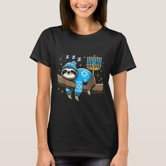 Funny Hanukkah Sloth Juth Chanukah Sleeping Hanu T-Shirt (Vorderseite)