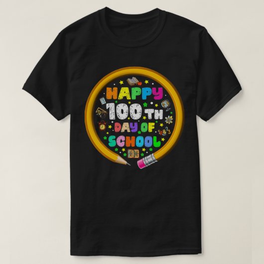 Funny Happy 100. Tag der Schule T-Shirt (Design vorne)