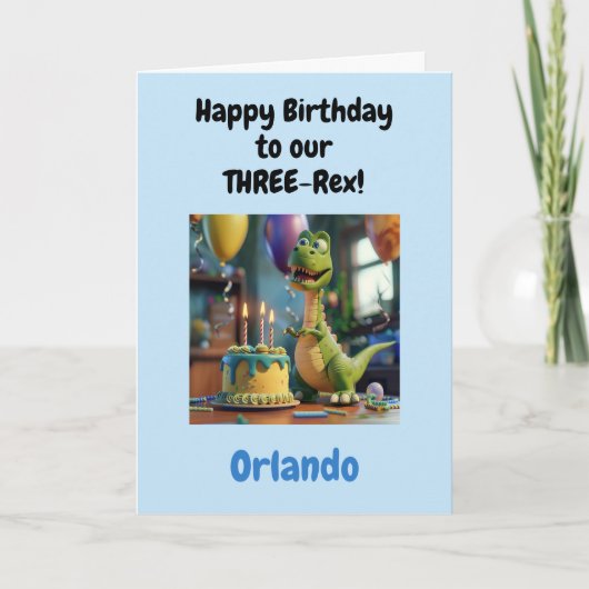 Funny Happy 3rd Birthday Boy, Dino, Personalized  Karte (Vorderseite)